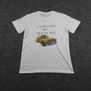 I Survived My Trip To NYC Shirt Mens M White Crewneck Cotton Taxi Graphic Tee